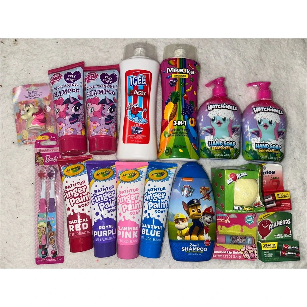 Kids Shampoo Conditioner Bath Bomb Lip Gloss Barbie toothbrush My Little Pony